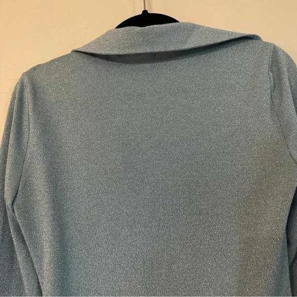 Zara Button Front Ruched Cutout Long Sleeve Light Blue Sparkle Top Size M NWOT - Picture 8 of 9